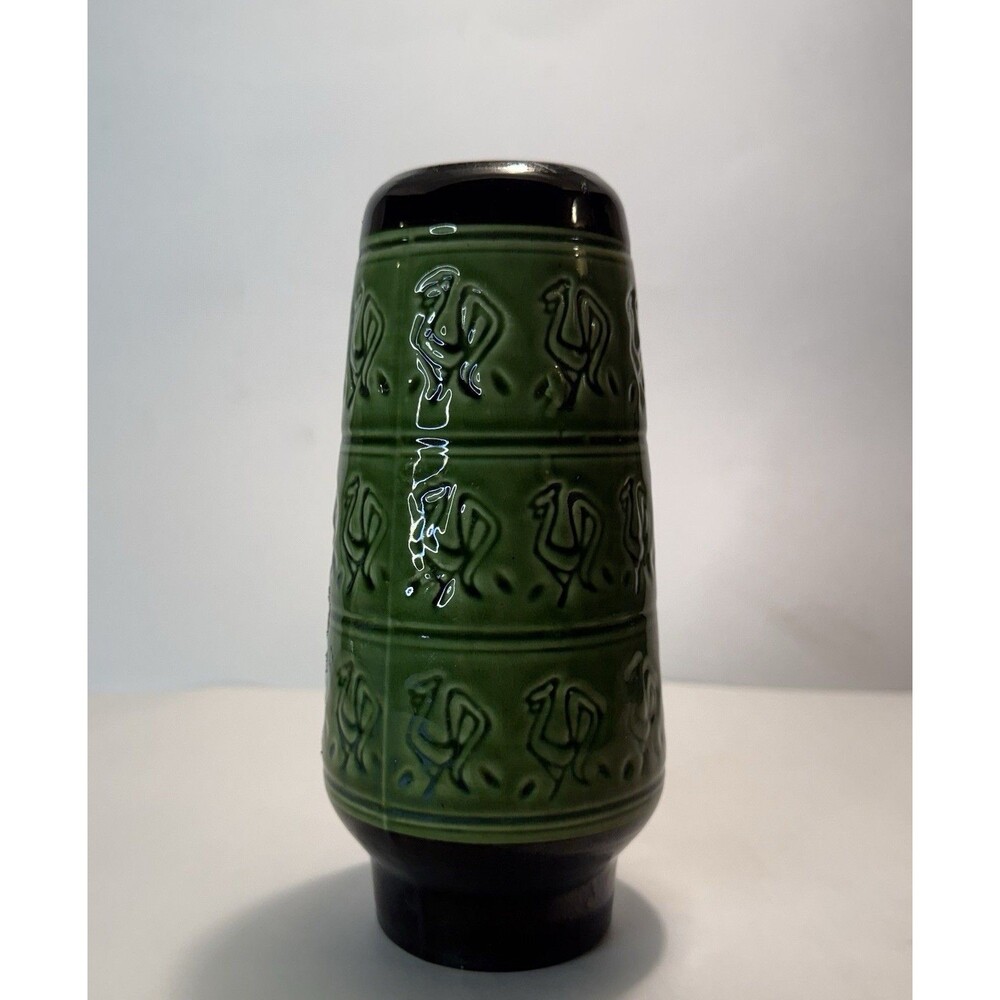Vintage Ruscha Keramik West German Pottery Vase 1039/18 Green Black MCM 18cm